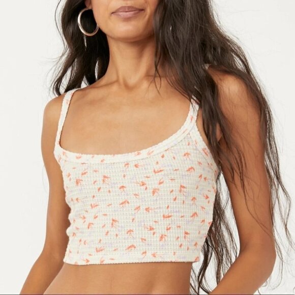 Free people tan/orange one of the girls cami floral print crop top size Large - Picture 2 of 13